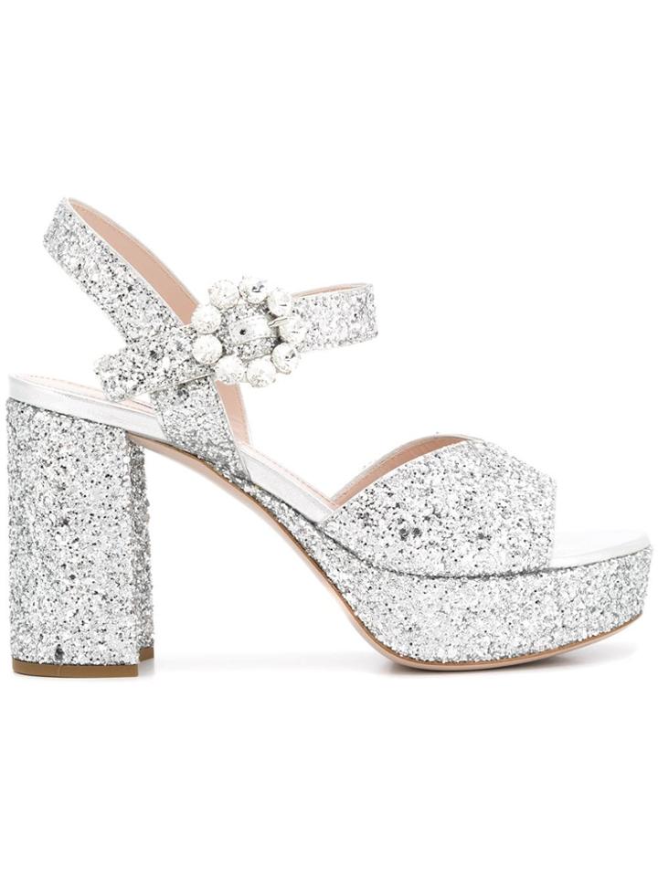 Miu Miu Glitter Platform Sandals - Metallic
