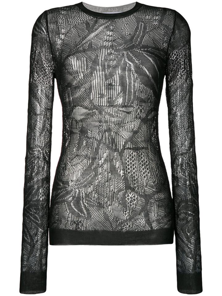 Christian Wijnants Open Weave Round Neck Longsleeved Knit Top - Black