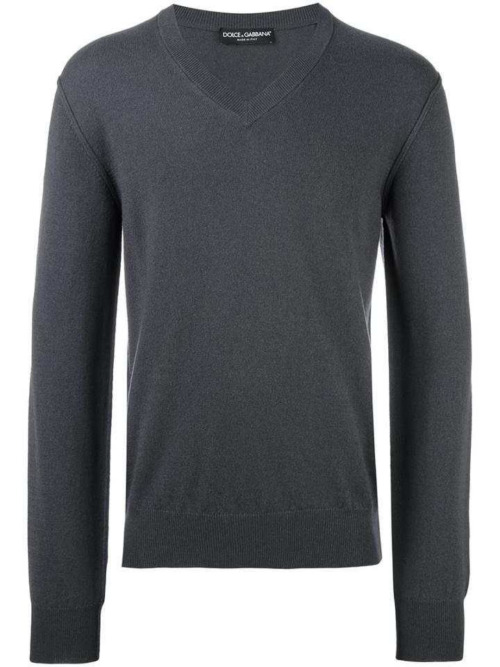 Dolce & Gabbana V-neck Jumper, Men's, Size: 52, Grey, Cashmere