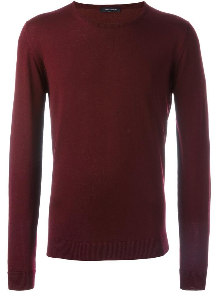 Roberto Collina Crew Neck Sweater, Men's, Size: 50, Red, Merino