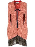 Gucci Wool Gg Logo Glitter Fringe Cape - Red