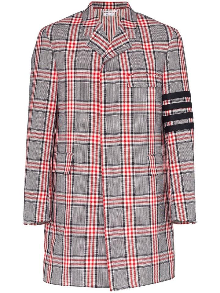Thom Browne 4-bar Motif Checked Coat - Black