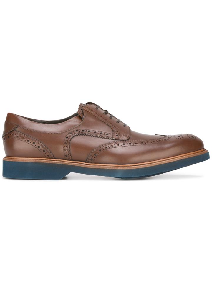 Salvatore Ferragamo Perforated Wingtip Derby Shoes - Brown