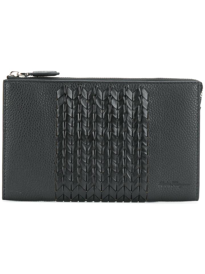 Salvatore Ferragamo Woven Detail Clutch Bag - Black
