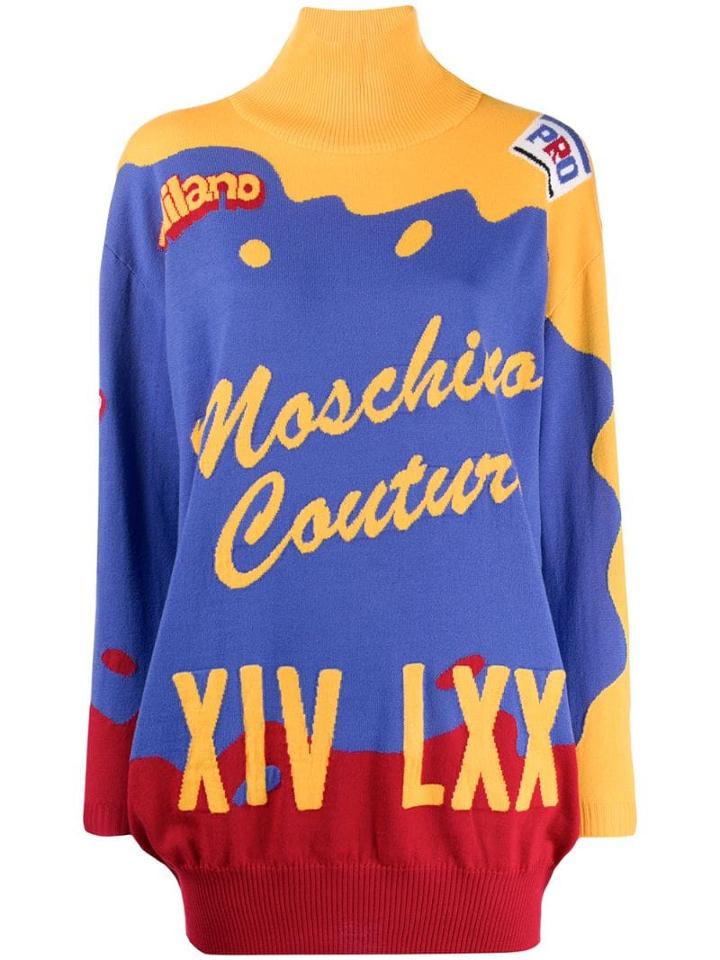 Moschino Short Intarsia Knitted Dress - Blue