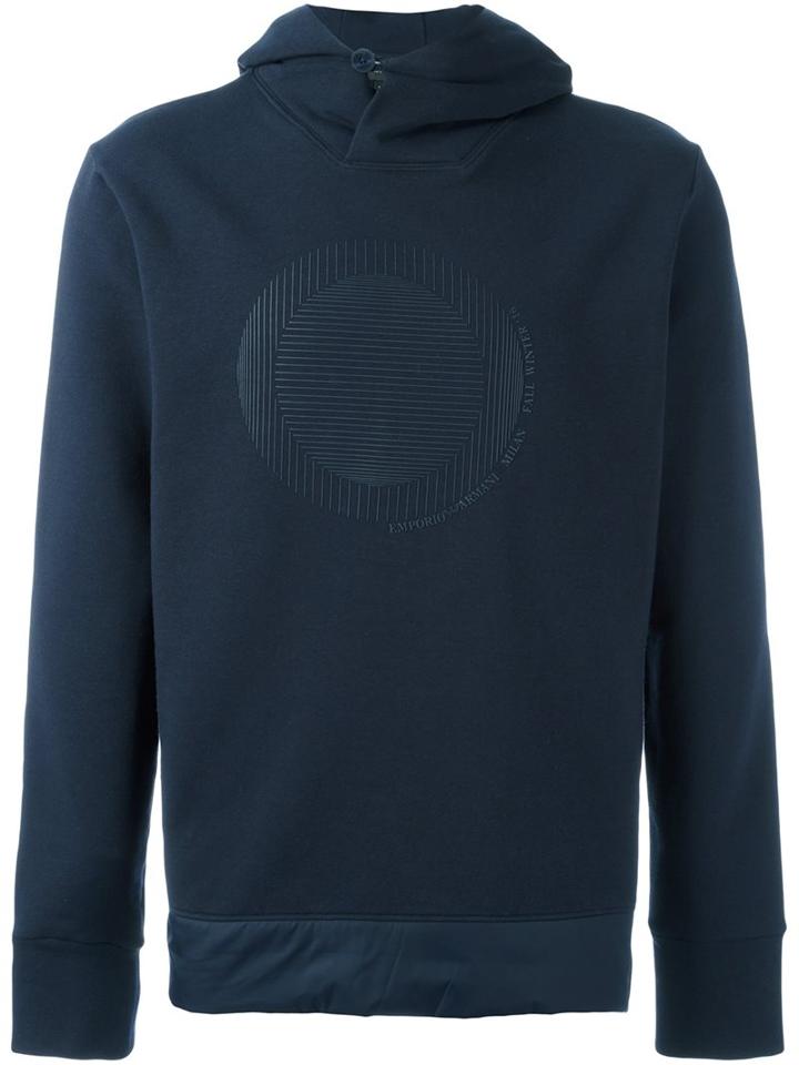 Emporio Armani Logo Print Hoodie, Men's, Size: Large, Blue, Cotton/polyester/spandex/elastane/polyester