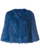 Yves Salomon Rabbit Fur Cropped Jacket - Blue