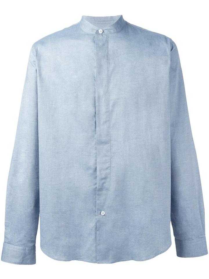 Ps By Paul Smith Band Collar Shirt, Men's, Size: Large, Blue, Cotton