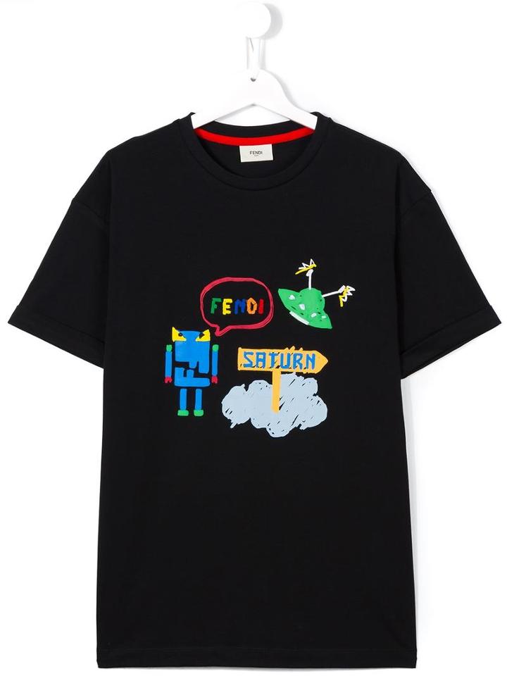 Fendi Kids Space Print T-shirt, Boy's, Size: 14 Yrs, Black