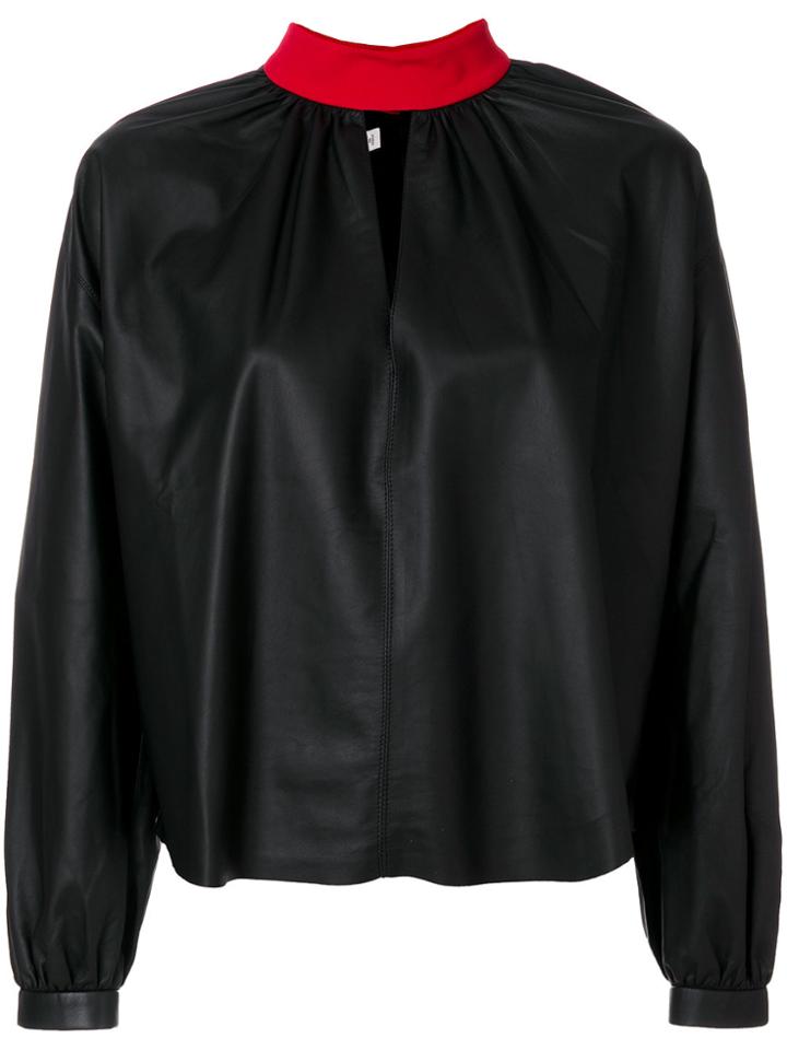 Fausto Puglisi High Neck Leather Blouse - Black