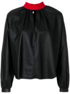 Fausto Puglisi High Neck Leather Blouse - Black