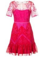 Marchesa Notte Short Lace Dress - Red