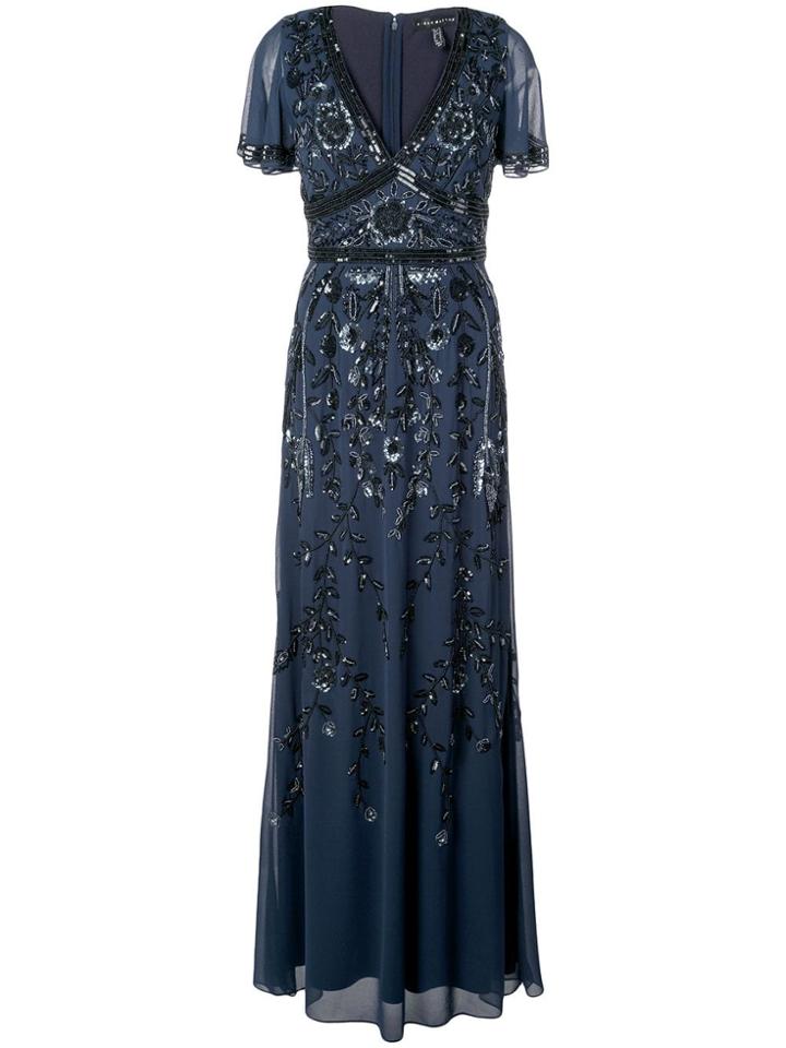 Aidan Mattox Floral Beaded Evening Dress - Blue