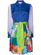 William Vintage Floral Belted Shirt Dress - Blue