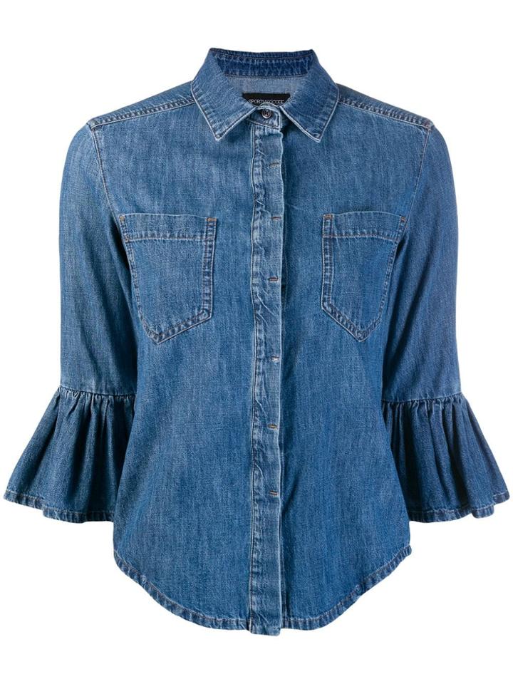 Sport Max Code Denim Ruffle Cuff Blouse - Blue