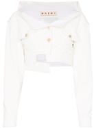 Marni Deconstructed Asymmetric Cropped Denim Jacket - White