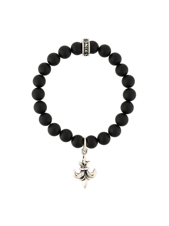 King Baby Fleur-de-lys Beaded Bracelet, Men's, Black
