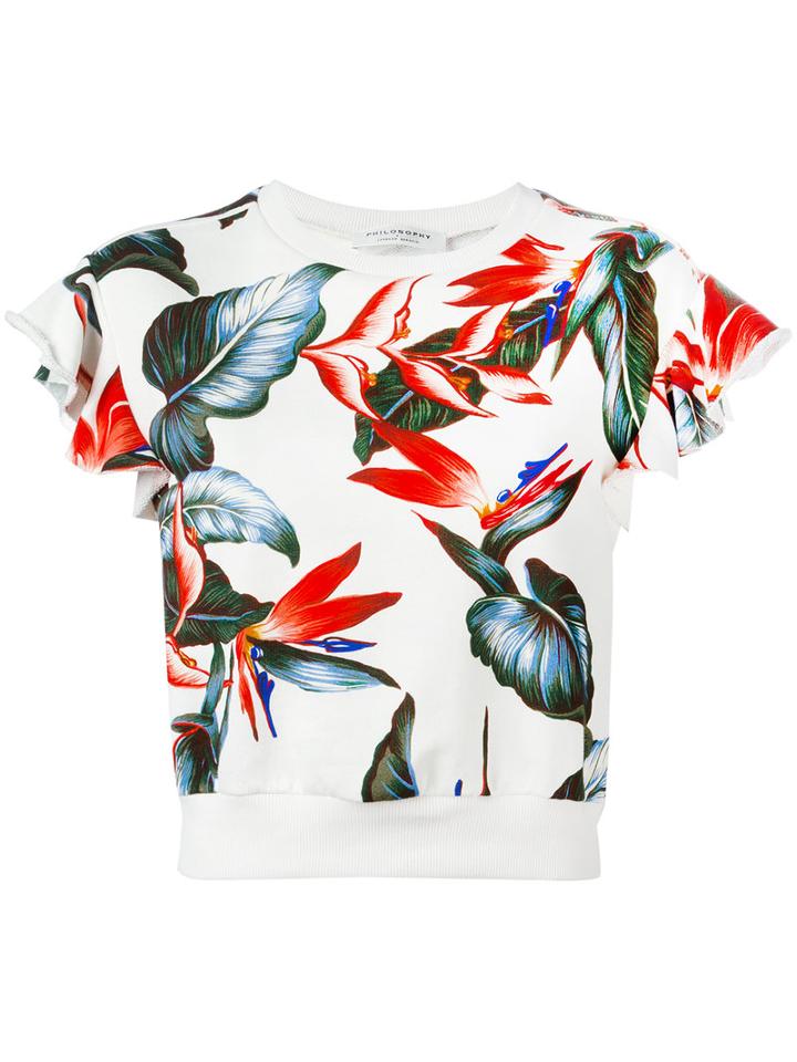 Philosophy Di Lorenzo Serafini - Short Sleeve Floral Sweatshirt - Women - Cotton - M, Women's, White, Cotton