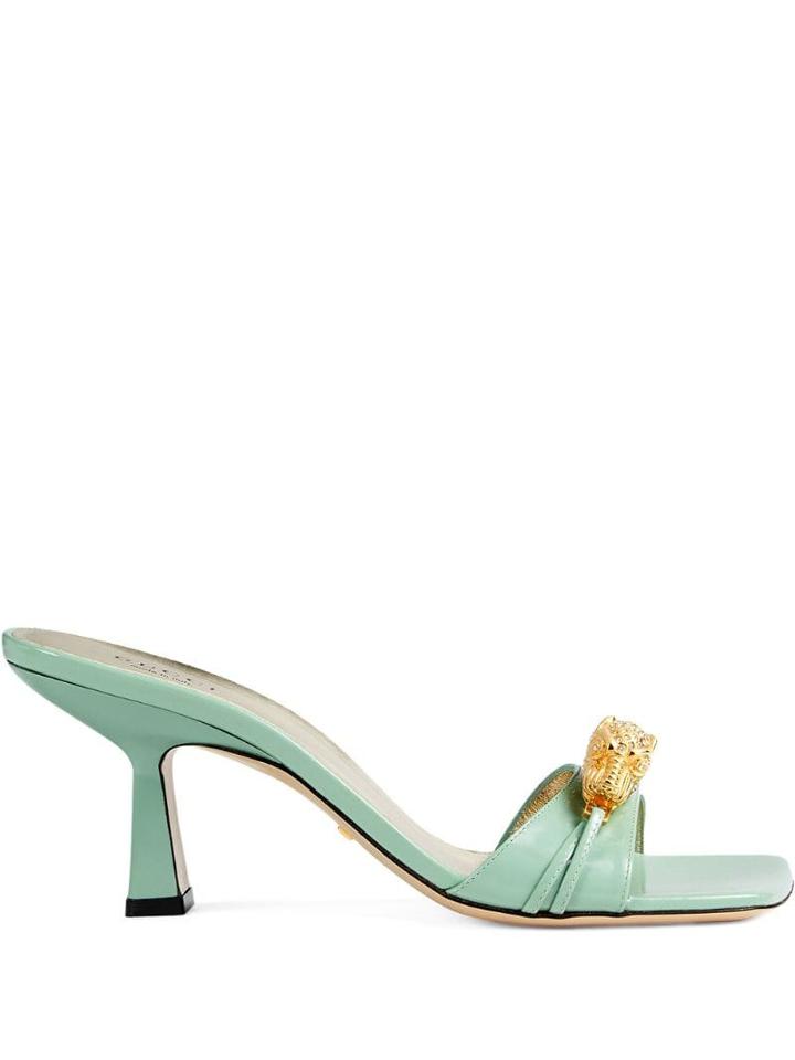 Gucci Tiger Embellished Mules - Green