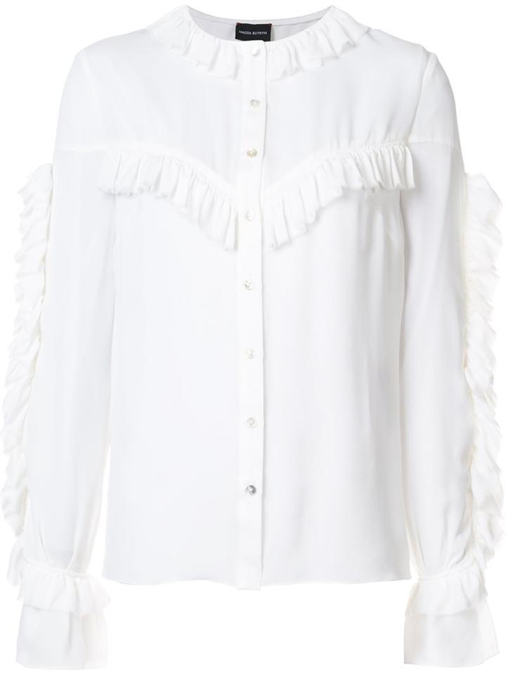 Magda Butrym Ruffle Trim Shirt, Women's, Size: 38, White, Silk