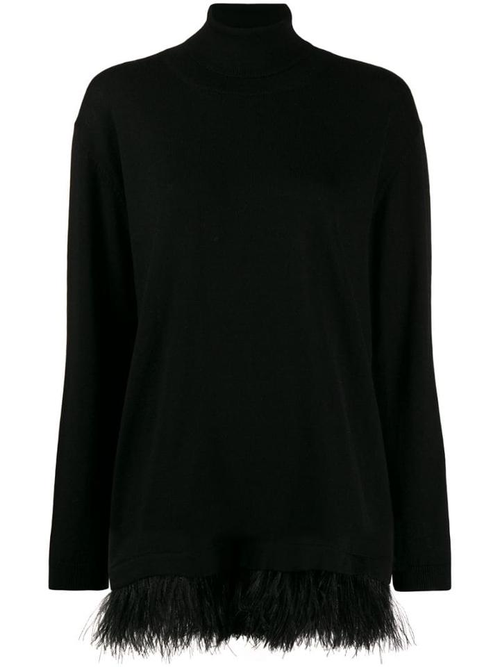 P.a.r.o.s.h. Roll Neck Feather Trim Sweater - Black