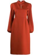 Rochas Bishop Sleeve Midi Dress - Orange