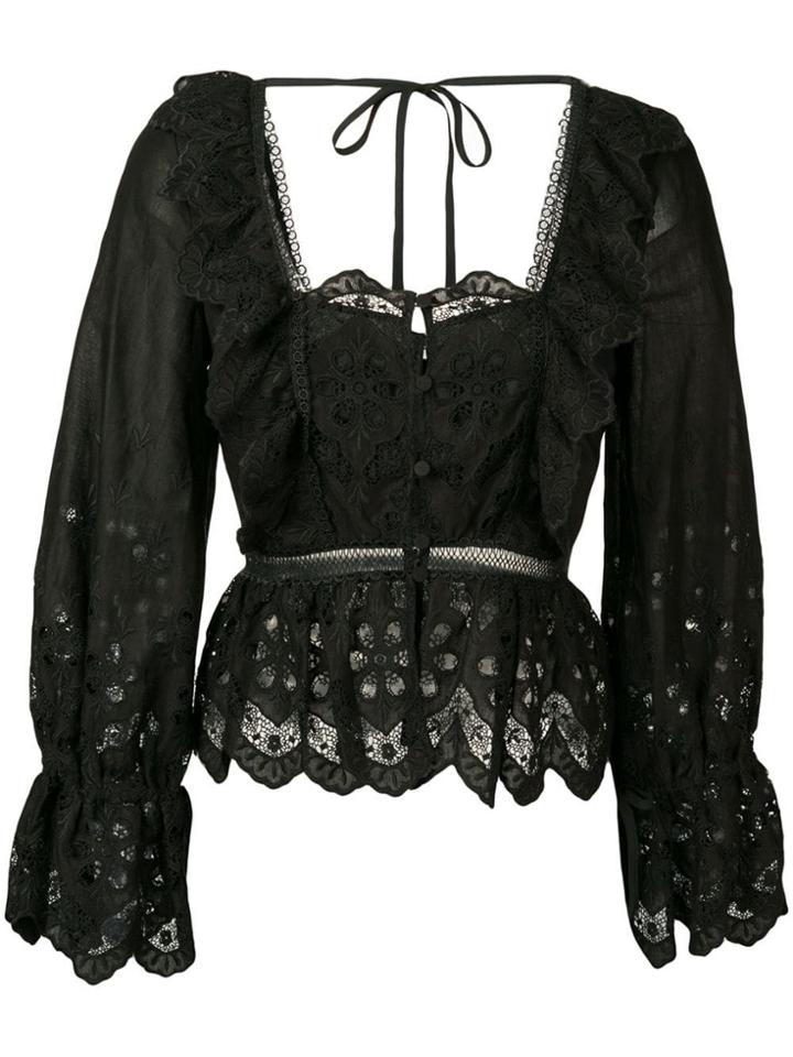 Self-portrait Floral Embroidered Top - Black