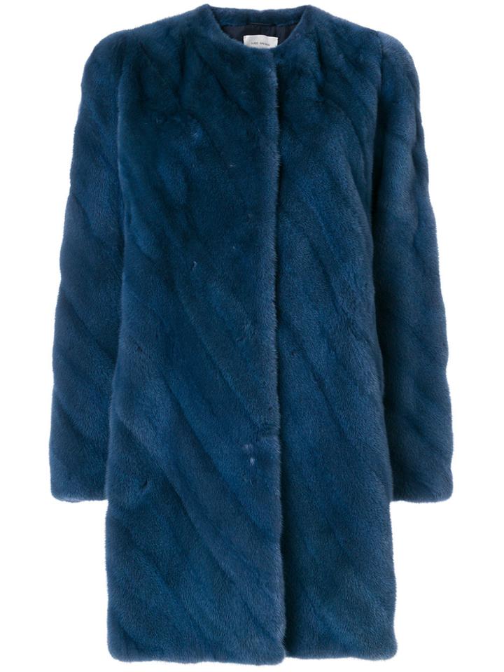 Yves Salomon Mink Fur Midi Coat - Blue