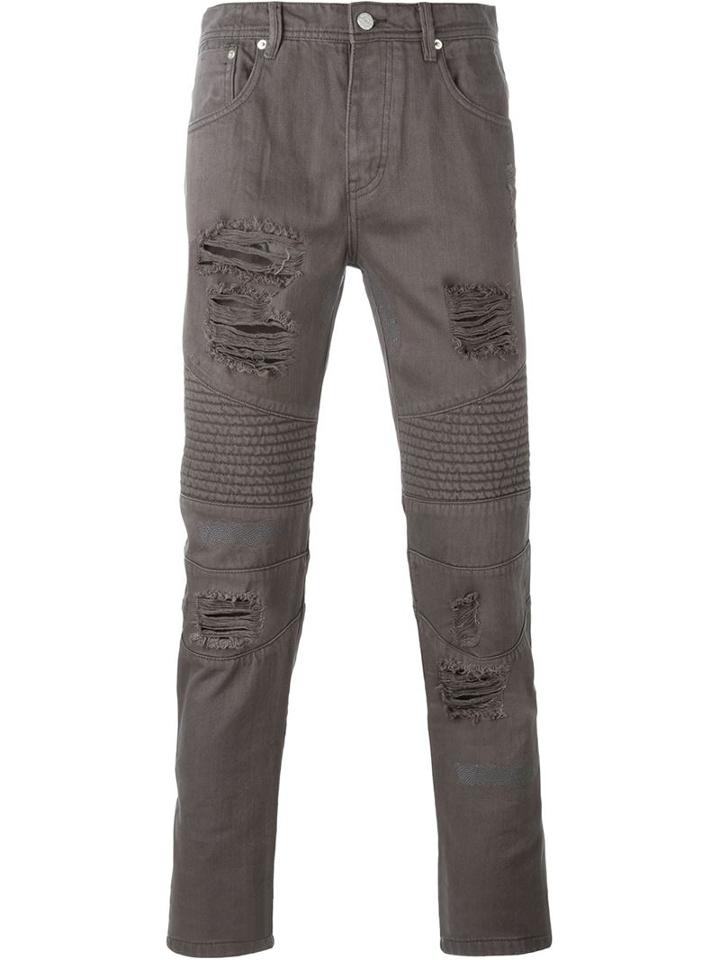 Stampd Distressed Biker Jeans, Men's, Size: 31, Grey, Cotton