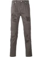 Stampd Distressed Biker Jeans, Men's, Size: 31, Grey, Cotton