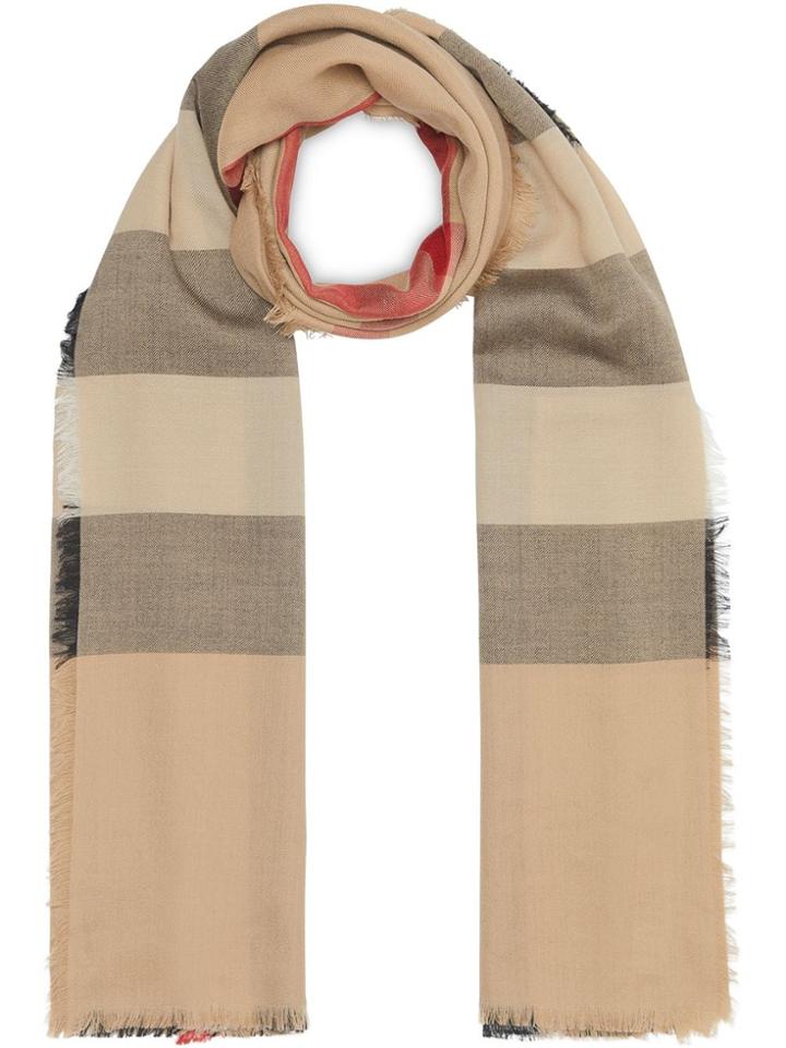 Burberry Fringed Check Cashmere Scarf - Brown