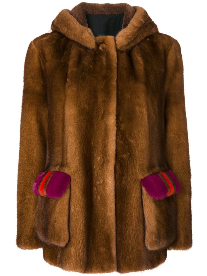 Blancha Fur Detail Coat - Brown