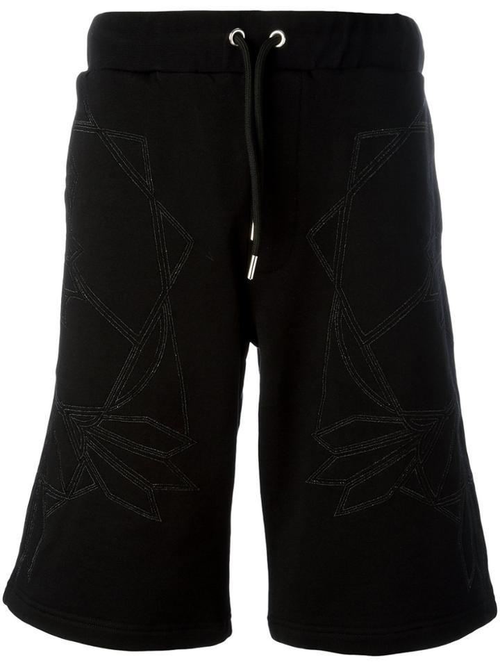 Les Hommes Geometric Print Drawstring Shorts - Black