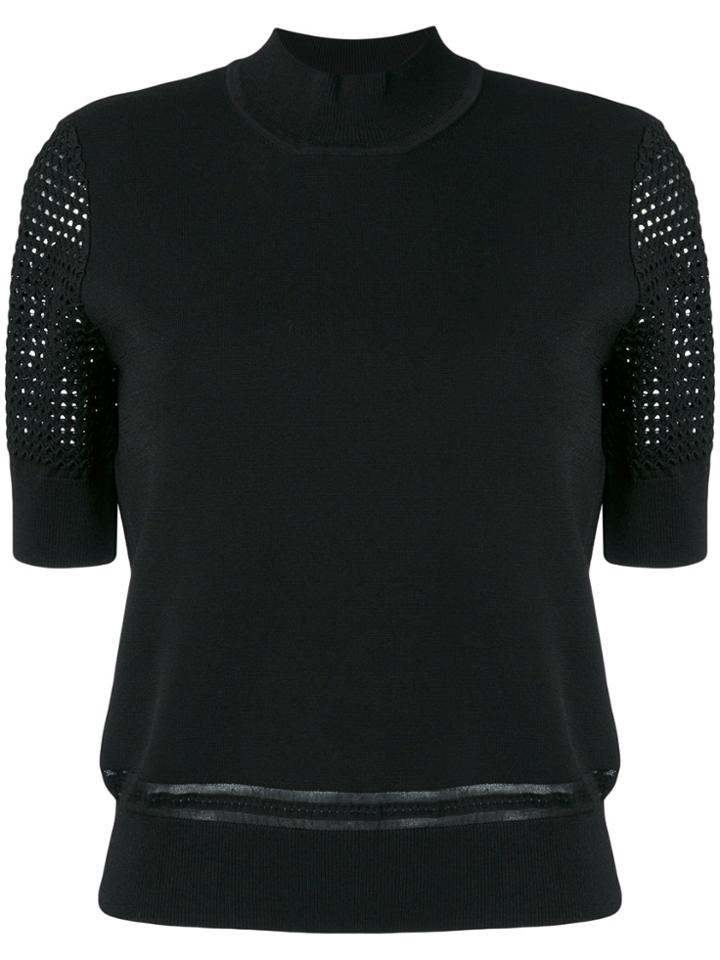 Carven Knitted Crochet Sleeve Top - Black