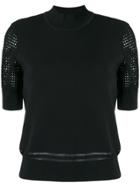 Carven Knitted Crochet Sleeve Top - Black