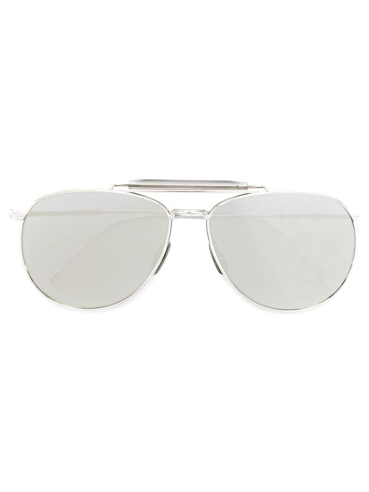 Thom Browne Eyewear Silver Aviator Sunglasses With Silver Mirrored