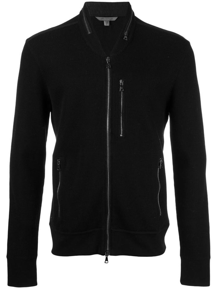 John Varvatos Zipped Cardigan, Men's, Size: Xl, Black, Cotton