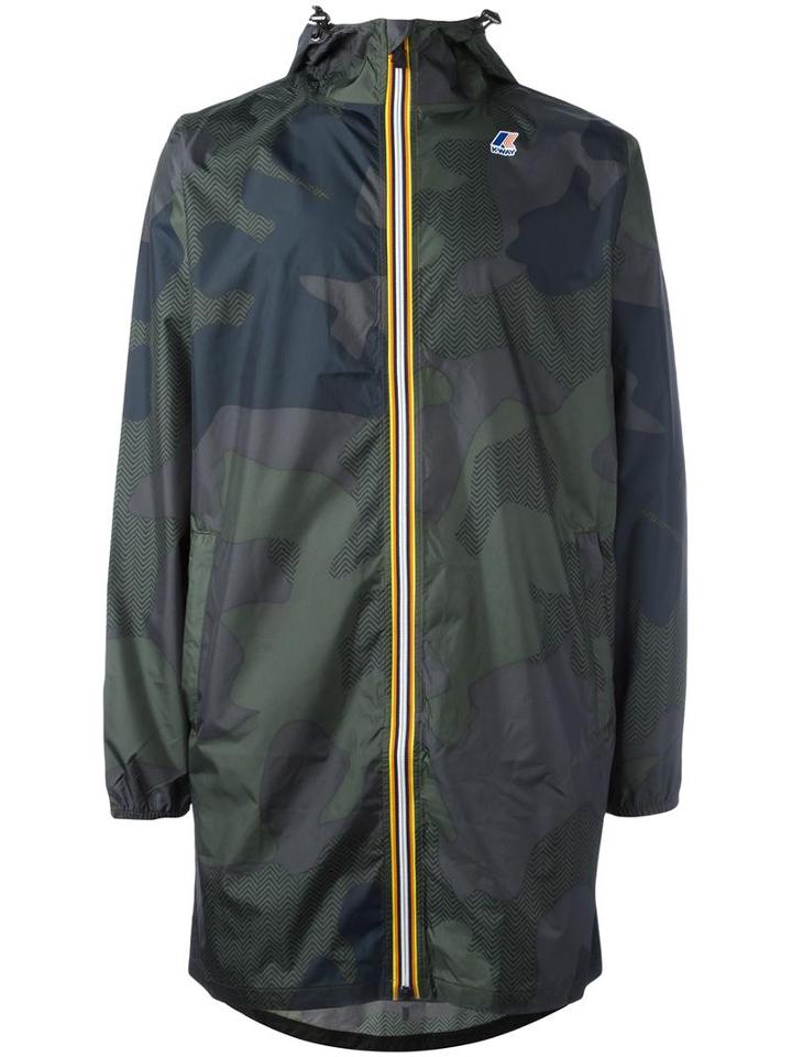 K-way Back Logo Camouflage Raincoat, Men's, Size: Medium, Green, Polyester