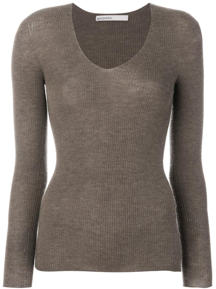 Gentry Portofino Ribbed V-neck Jumper - Nude & Neutrals