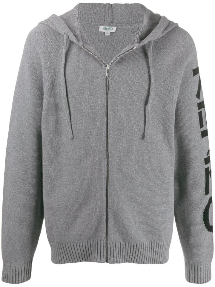 Kenzo Logo Sleeve Zip Hoodie - Grey