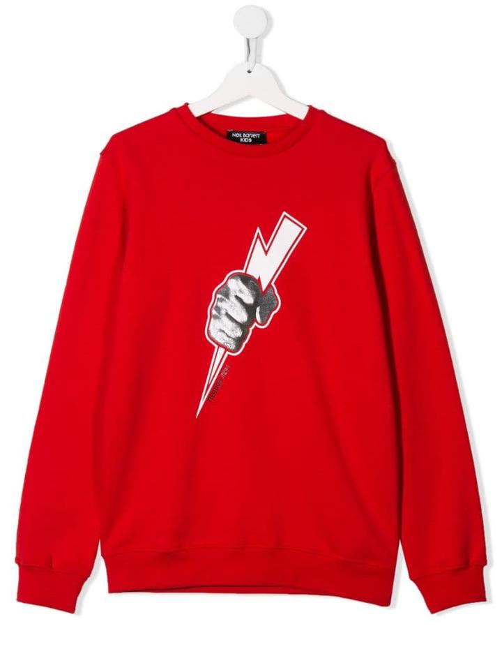 Neil Barrett Kids Thunderbolt Graphic Print Sweatshirt - Red