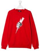 Neil Barrett Kids Thunderbolt Graphic Print Sweatshirt - Red