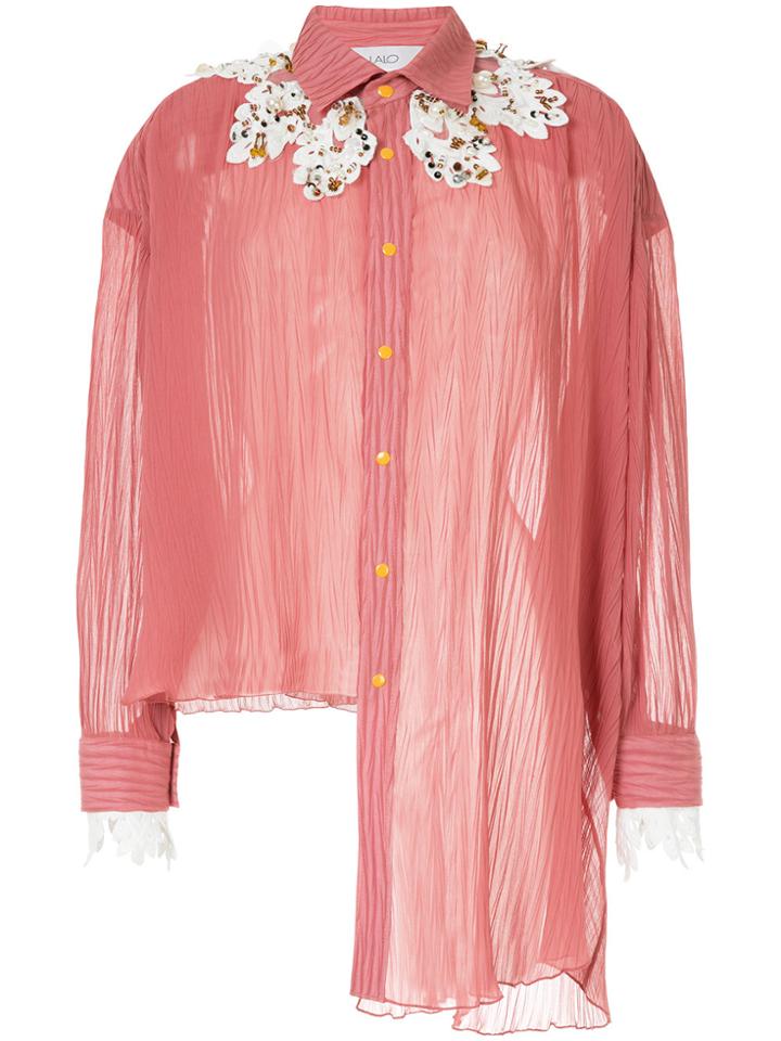Lalo Flared Pleated Blouse - Pink & Purple