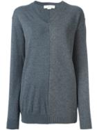Stella Mccartney Contrast Panel V-neck Jumper, Women's, Size: 48, Grey, Cashmere/wool/virgin Wool