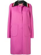 No21 Contrast Striped Collar Coat - Pink