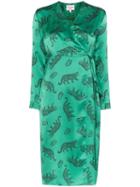 Hvn Leopard Silk Wrap Dress - Green