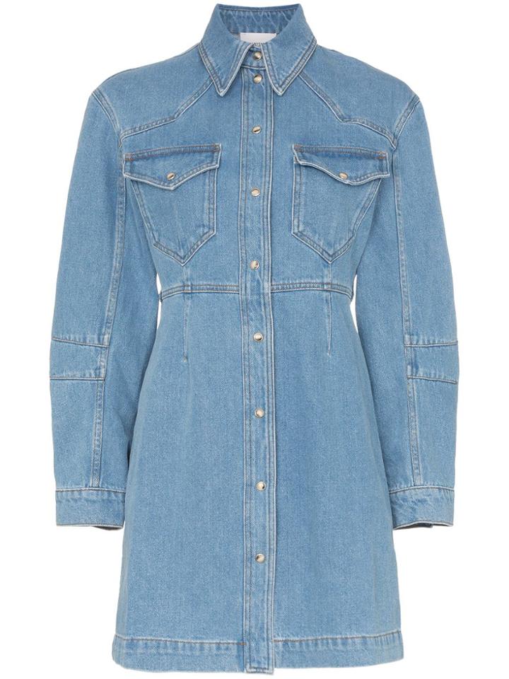 Nanushka Vilma 90s Button Down Denim Shirt Dress - Blue