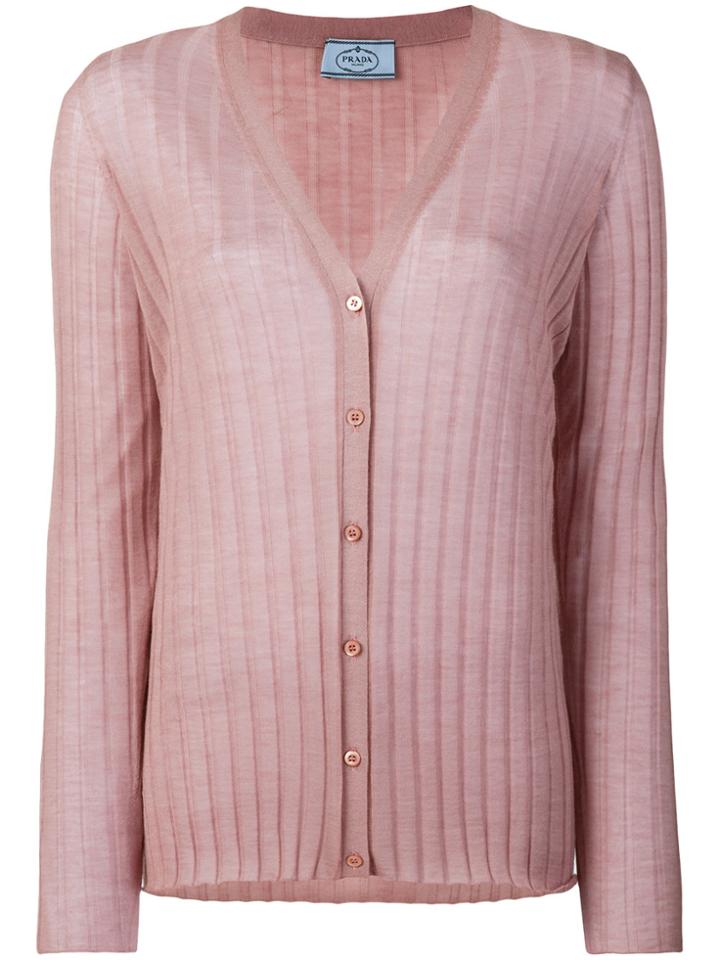 Prada Cashmere Ribbed Cardigans - Pink & Purple