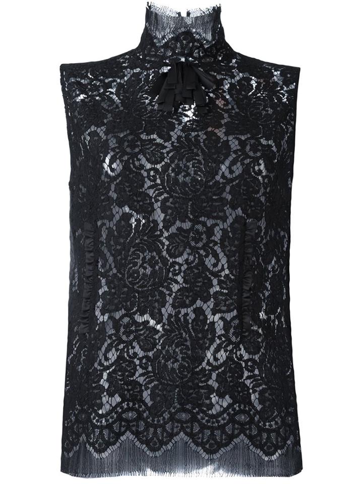 No21 Embroidered Panel Top, Women's, Size: 38, Black, Cotton/viscose/polyamide