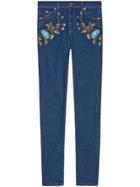 Gucci Embroidered Denim Flower Pants - Blue